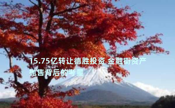 15.75亿转让德胜投资 金融街资产抛售背后的考量